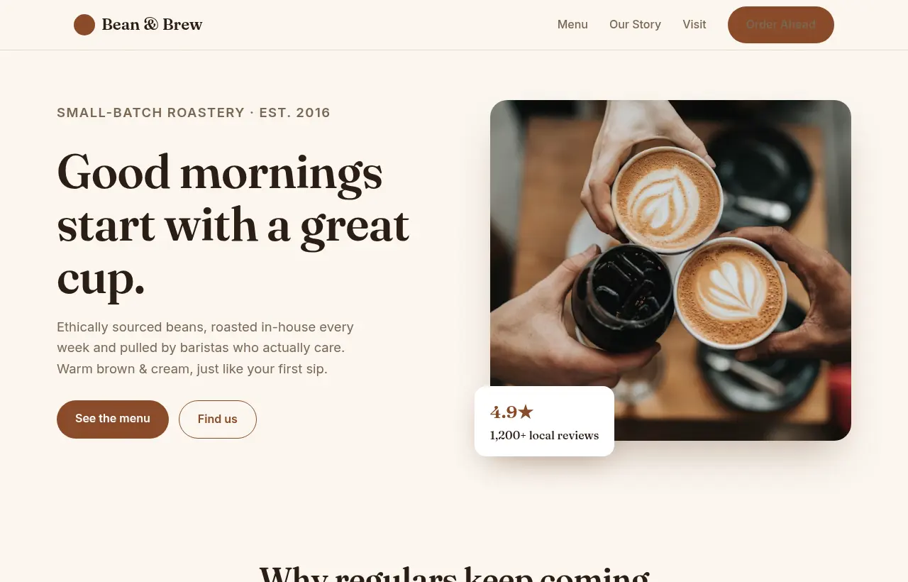 Coffee shop website preview